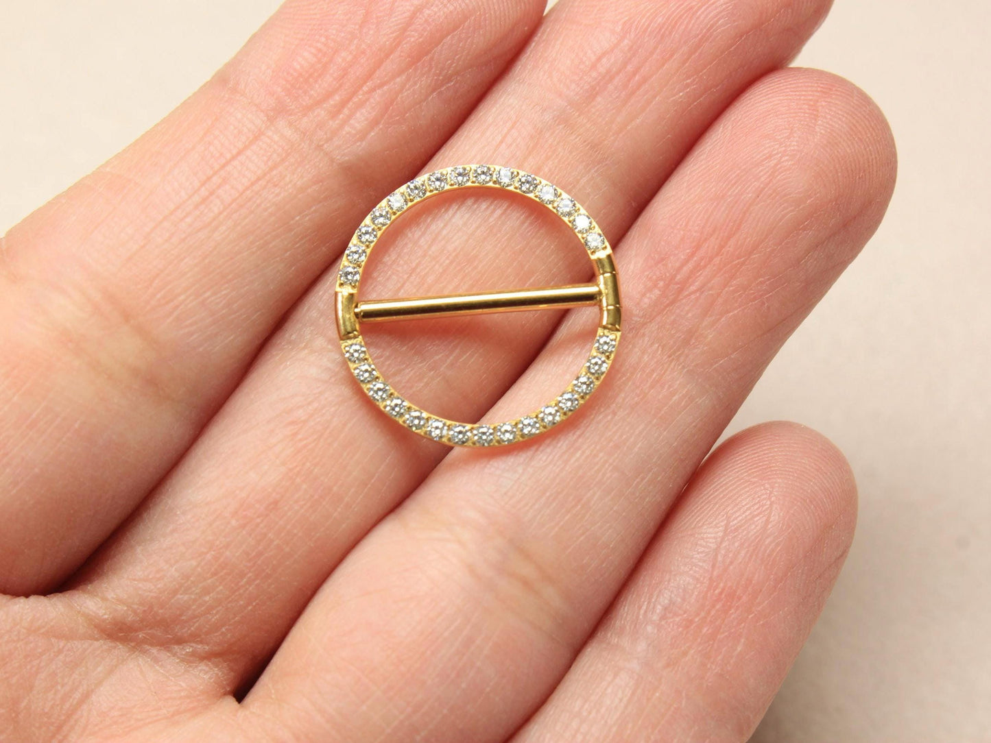 Gold Nipple Clicker Ring, 14g Titanium Round Nipple Ring Piercing, Dainty Nipple Barbell, Minimalist Body Piercing Jewelry