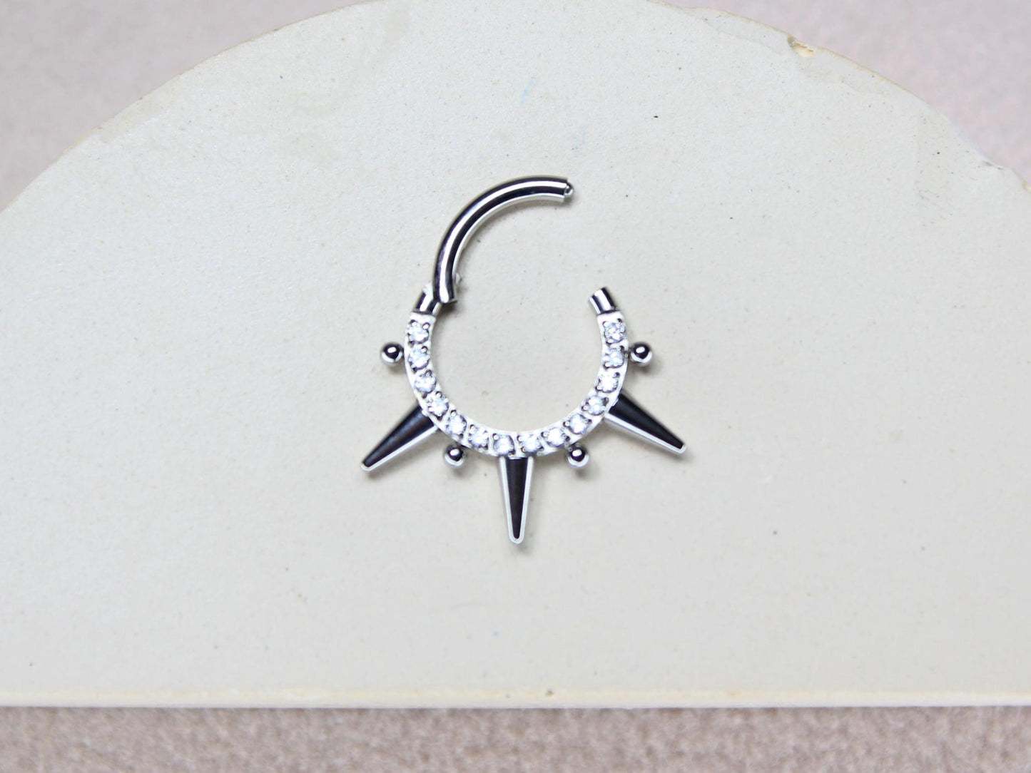 16G Dainty Spike Septum Ring, Gold/Silver CZ Spike Septum Clicker Ring, Nose Hoop Piercing, Gothic Body Jewelry