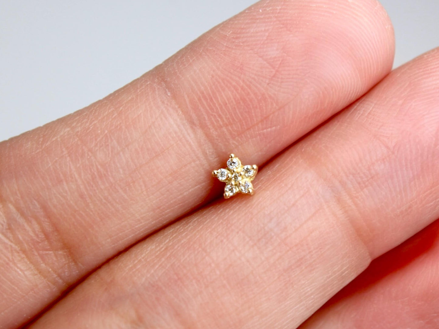14k Gold Nose Ring, Solid Gold L Shape Corkscrew Nose Stud Jewelry, 20g Dainty Gold Flower Nose Ring, Nose Piercing Jewelry, Gold Nose Ring