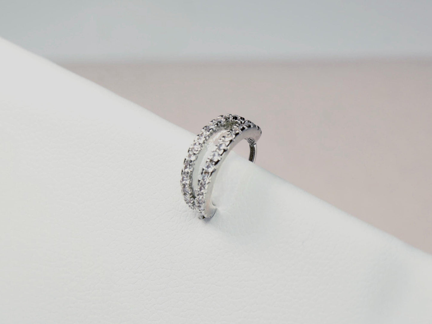 Dainty Nose Hoop Ring, 20G Silver Double line Sparkle Gem Bendable Nose Ring, Nose Piercing Jewelry, Cartilage Piercing, Body Jewelry