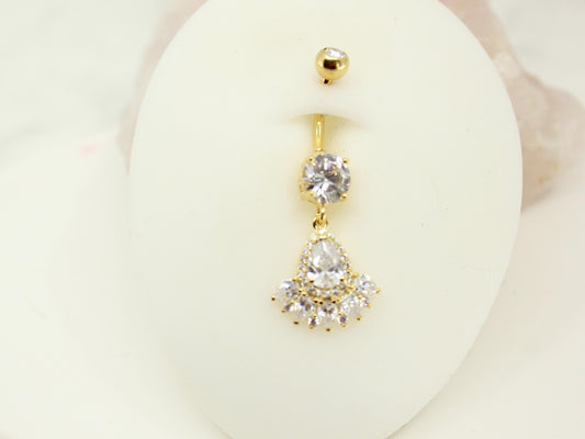 14G Dainty Gold Belly Button Ring, Beautiful Marquise Petal Decor Charm Belly Button Ring Piercing Jewelry, Sparkling Navel Rings