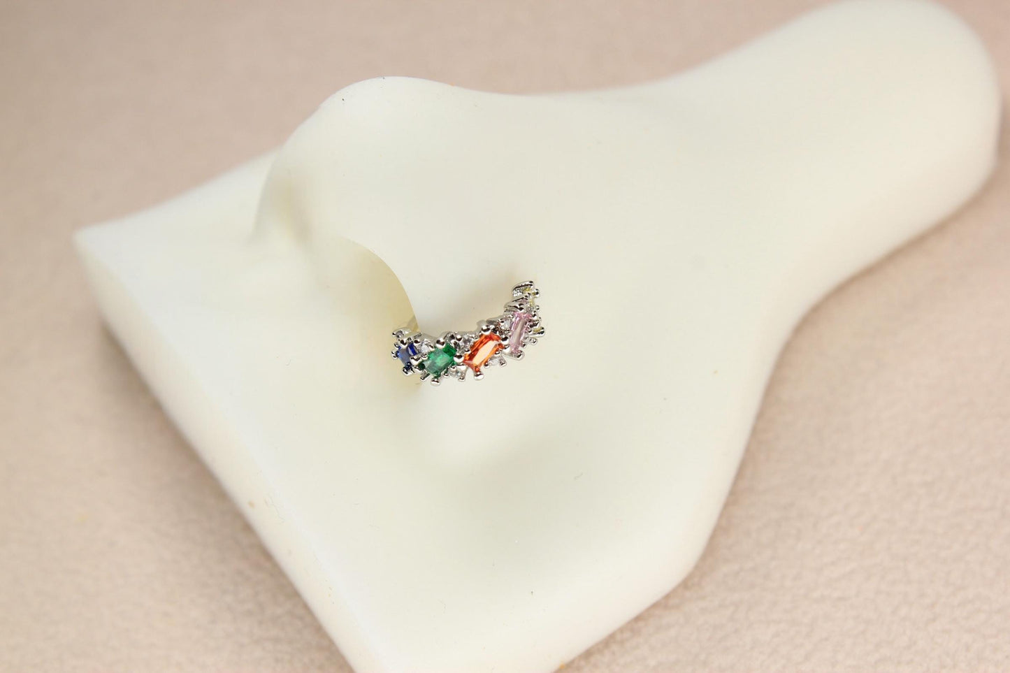 Multicolor Gem Nose Hoop Ring, 20g Dainty Gold Bendable Nose Piercing Jewelry.