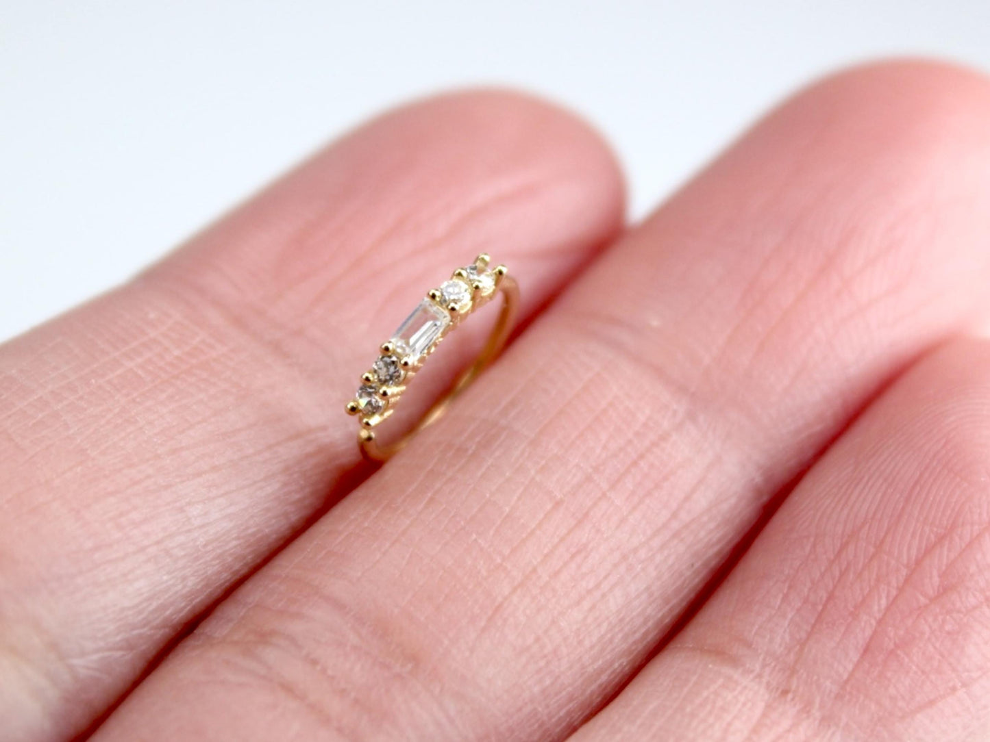 14K Gold Baguette Nose Ring, 20g Dainty Crystal Gold Nose Hoop Ring Jewelry, Minimalist Bendable Nose Piercing Jewelry, Gold Jewelry