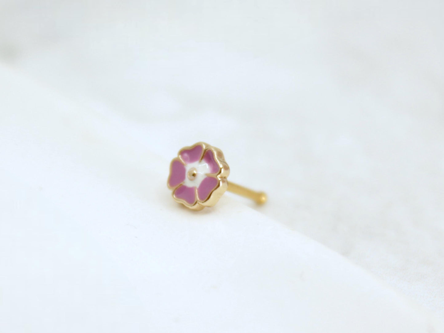 Floral Nose Stud, Dainty Pink Flower Decor Top Nose Piercing Stud, Nose Bone Stud, 20g Thin Nose Ring, Ball End Nose Piercing Jewelry.