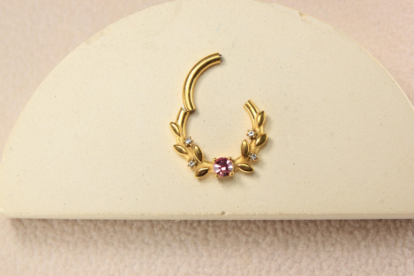 Gold Prong Set Septum Clicker Ring, 14g  Pink Gem Septum Ring Piercing, 16g Gold Clear Gem Nose Septum Jewelry, Body Piercing Jewelry