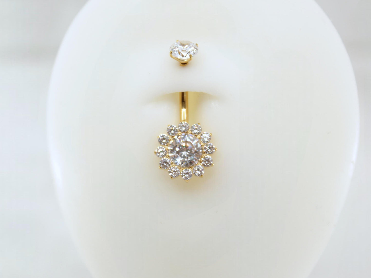 NEW 14G Titanium Gold Floral Belly Button Ring, Sparkle Gem Floral Decor Non Dangle Belly Button Ring Piercing Jewelry, Navel Piercing Ring