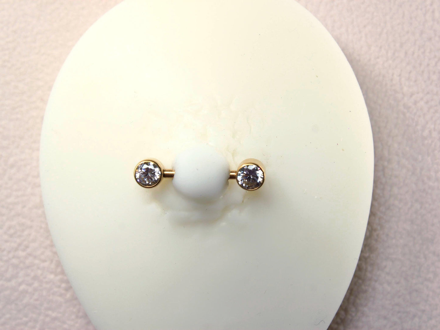 14g Titanium Nipple Barbell, Internally Threaded Gold Bezel Set Nipple Piercing Ring, Pair of Nipple Body Piercing Jewelry