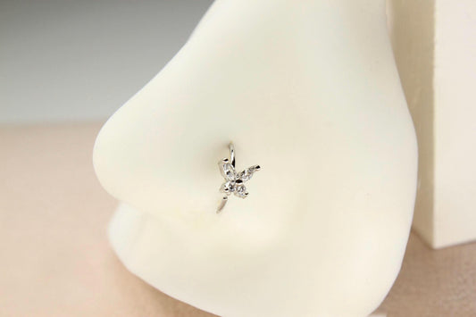 Nose Hoop Ring Silver, 20g Dainty Butterfly Bendable Nose Ring Piercing, Minimalist Nose Jewelry, CZ Butterfly Nose Piercing Body Jewelry