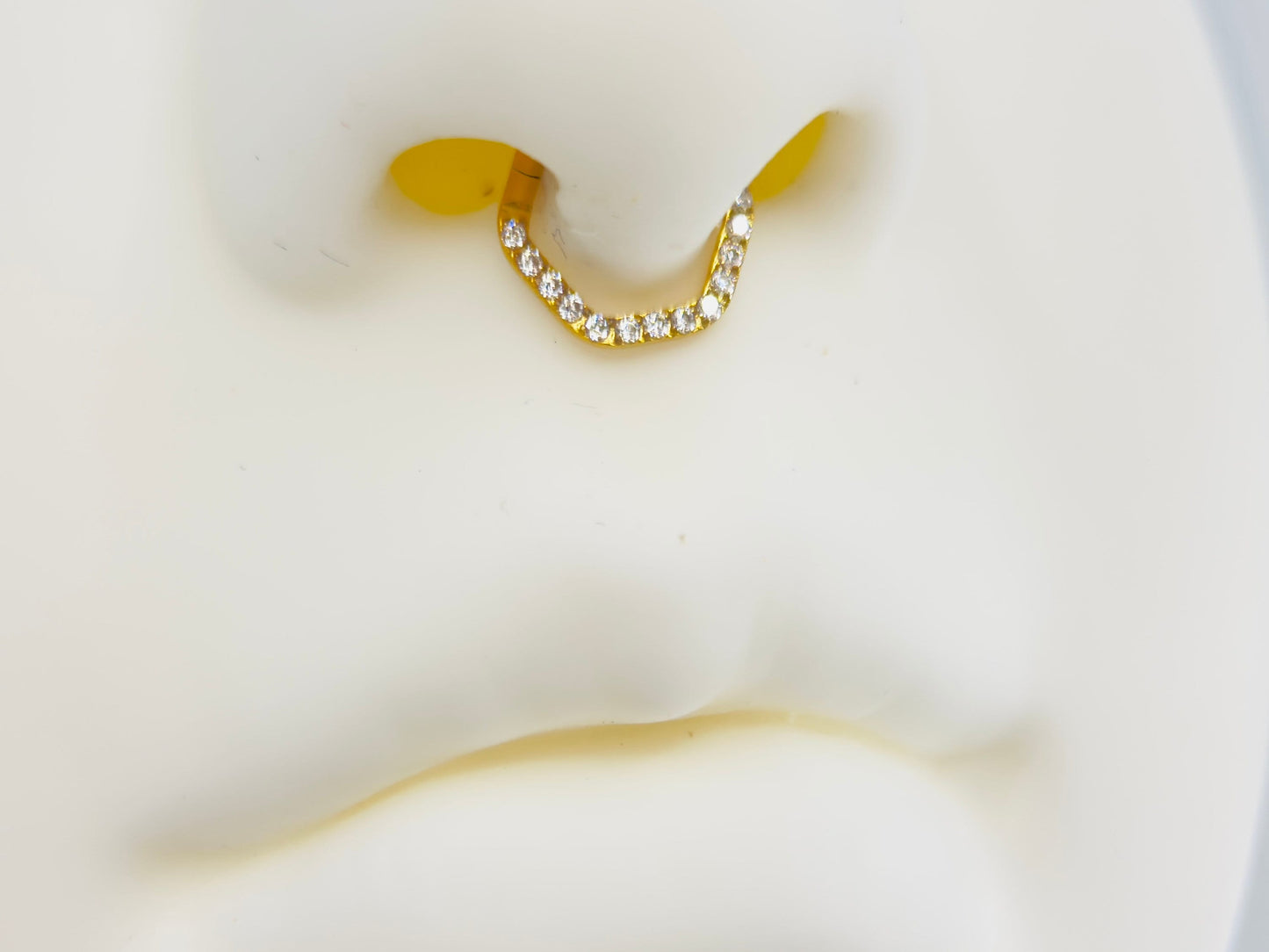 16g Gold Hexagon Septum Ring with CZ Crystals, Elegant Gold Nose Ring, Dainty Hinged Septum Clicker, Hypoallergenic Nose Piercing Jewelry