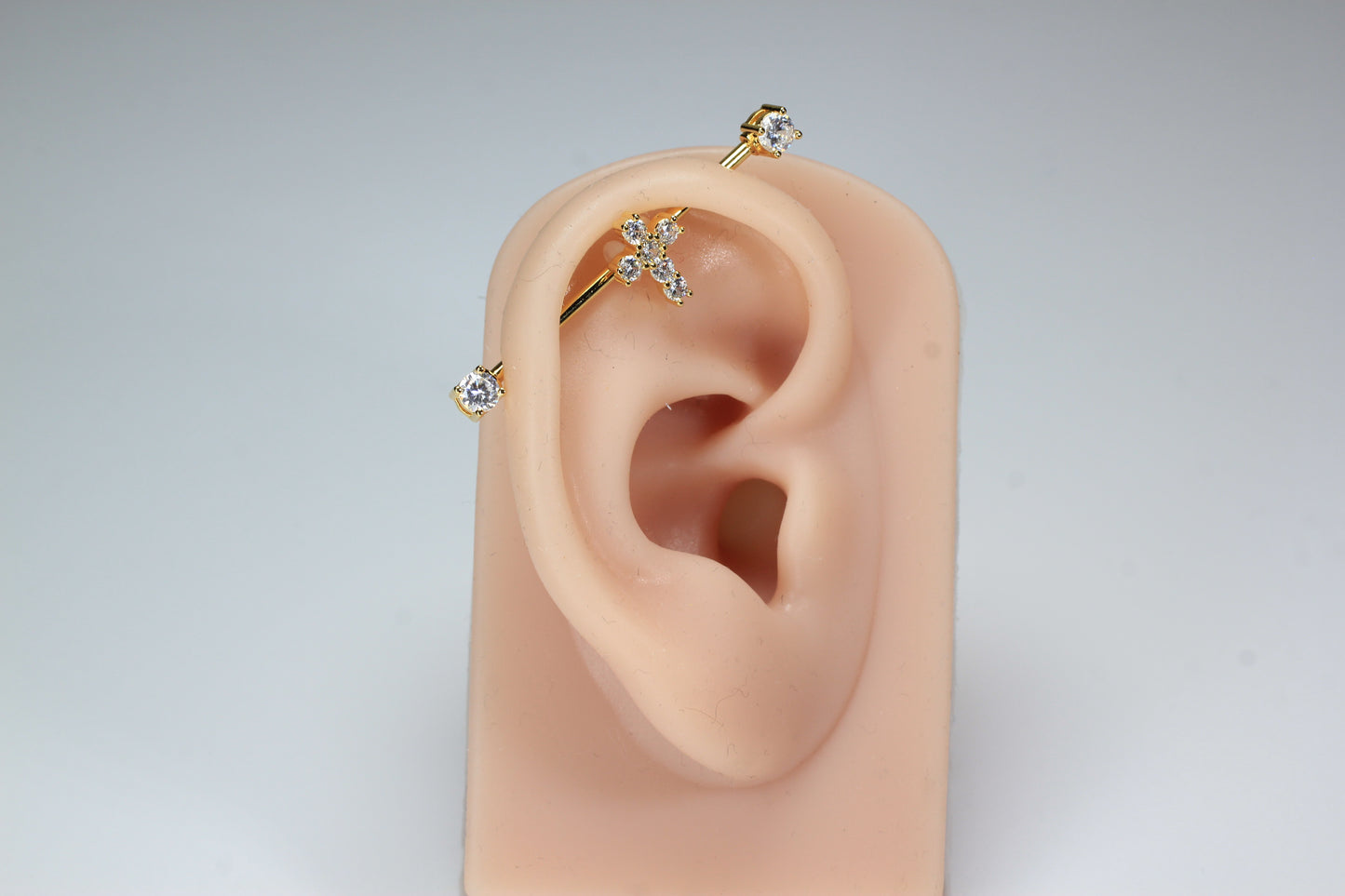 14G Cross Industrial Barbell, Dainty Sparkling Gold Jesus Cross Industrial Barbell Piercing, 35mm Barbell Body Jewelry.