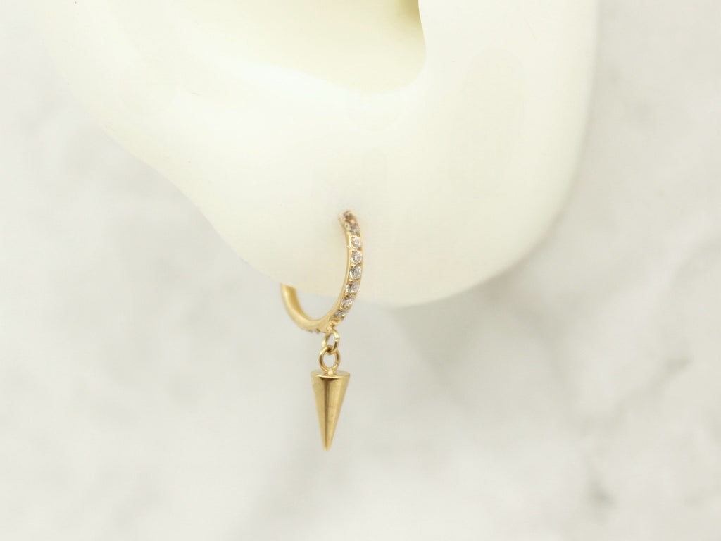 Gold Spike Dangle Hoop Ring, CZ Conch Hoop Clicker Ring, Conch Piercing Hoop Ring, Titanium Septum Daith Cartilage Piercing Earring