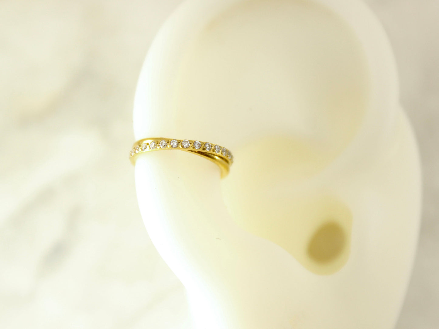 New • Gold Dainty CZ Paved Conch Ring Clicker, CZ Criscross Hoop Ring, Conch Clicker Hoop Ring, Septum Daith Cartilage Waterproof Earrings