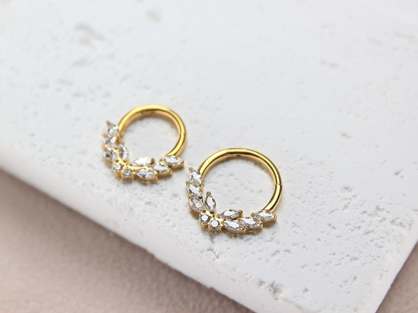 16g Titanium Septum Ring, Implant Grade Titanium Gold Marquise Septum Hoop Clicker Ring, Hypoallergenic Body Jewelry