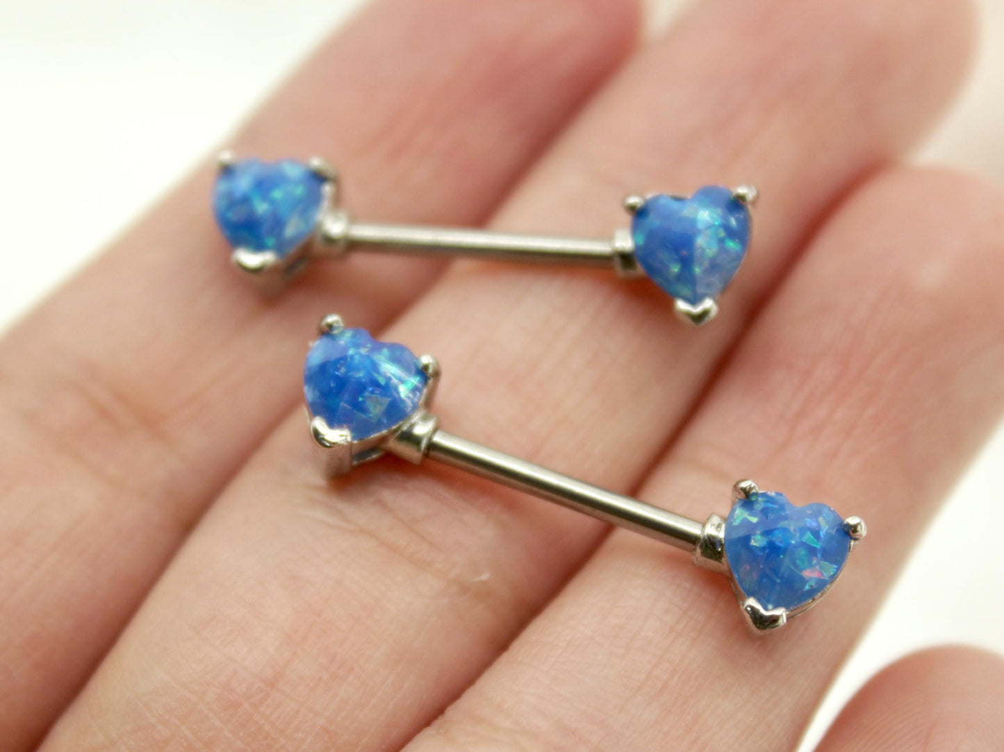 Opal Heart Nipple Ring, 14g Blue Glitter Heart Nipple Barbell Piercing Jewelry,  Surgical Steel Body Piercing, Custom Body Jewelry