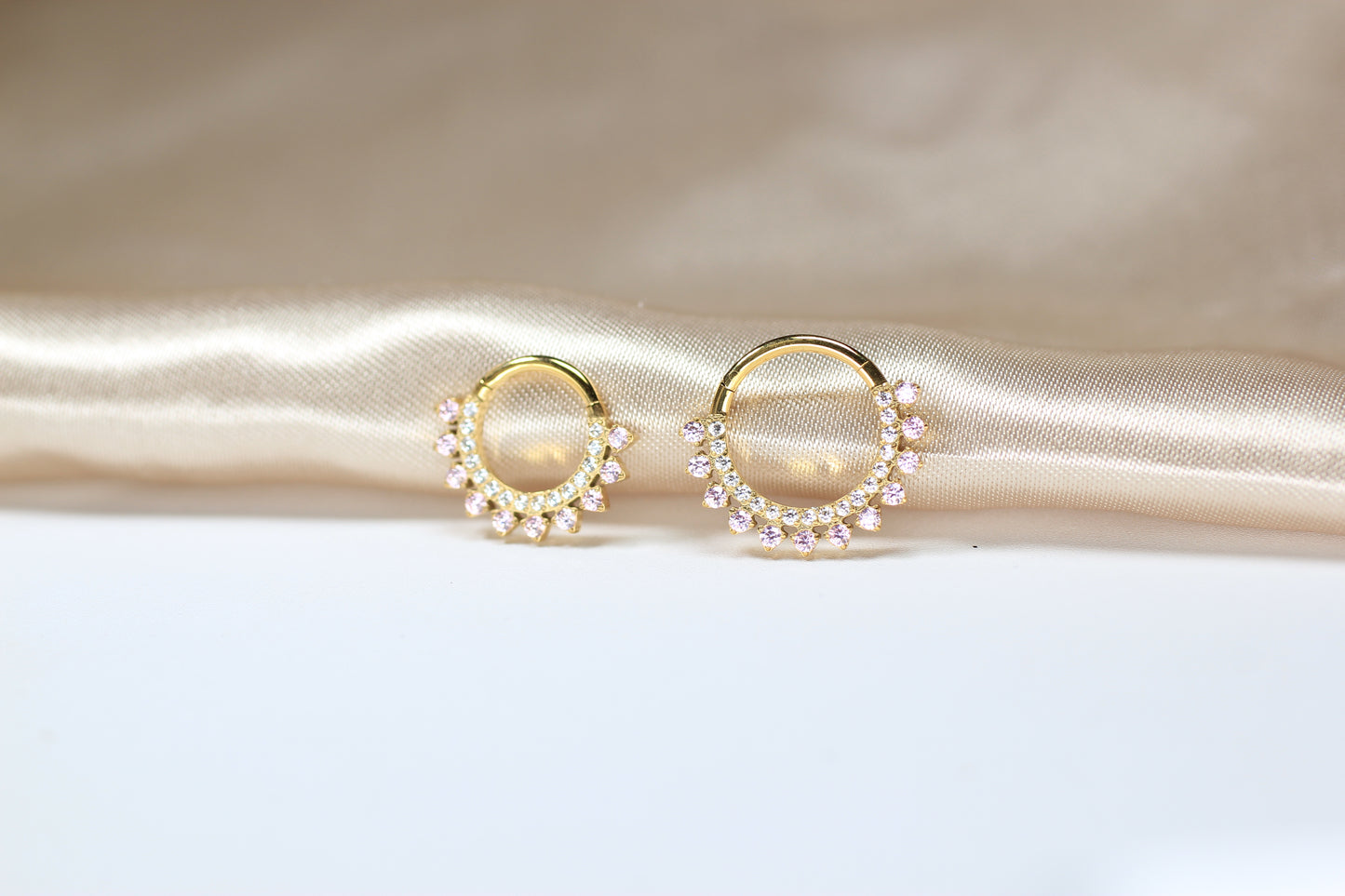 Dainty Pink Sparkling Gem Titanium Septum Clicker Ring.