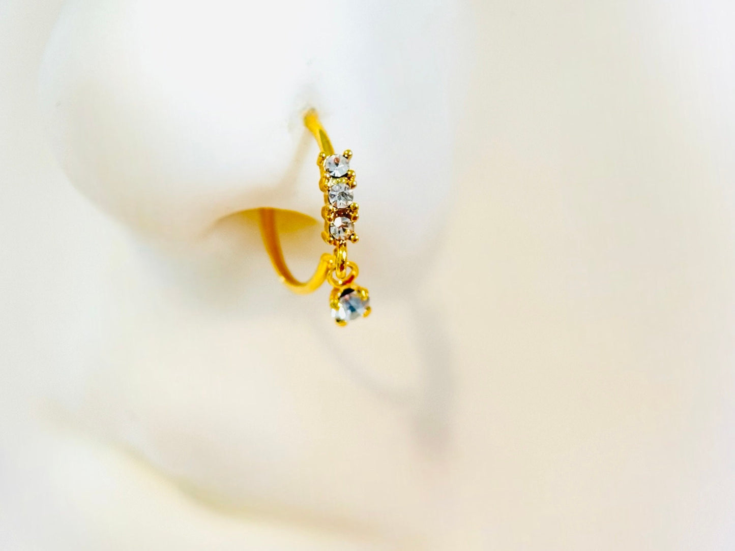 20g Gold CZ Dangling Nose Ring. Bendable Sparkling Gem Nose Ring Hoop. Cute Nose Piercing Jewelry. CZ nose ring.