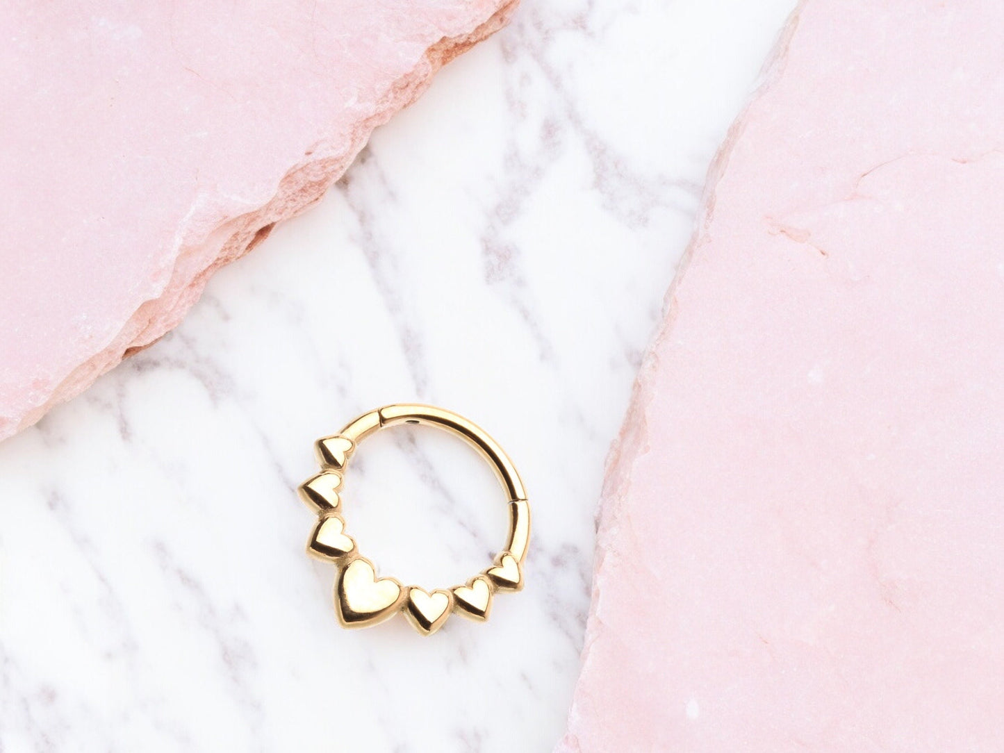 Heart Septum Ring, Gold Multi Heart Decor Hinged Septum Clicker Ring Piercing, Nose Piercing Hoop Ring, Daith Piercing, 16g Septum Hoop