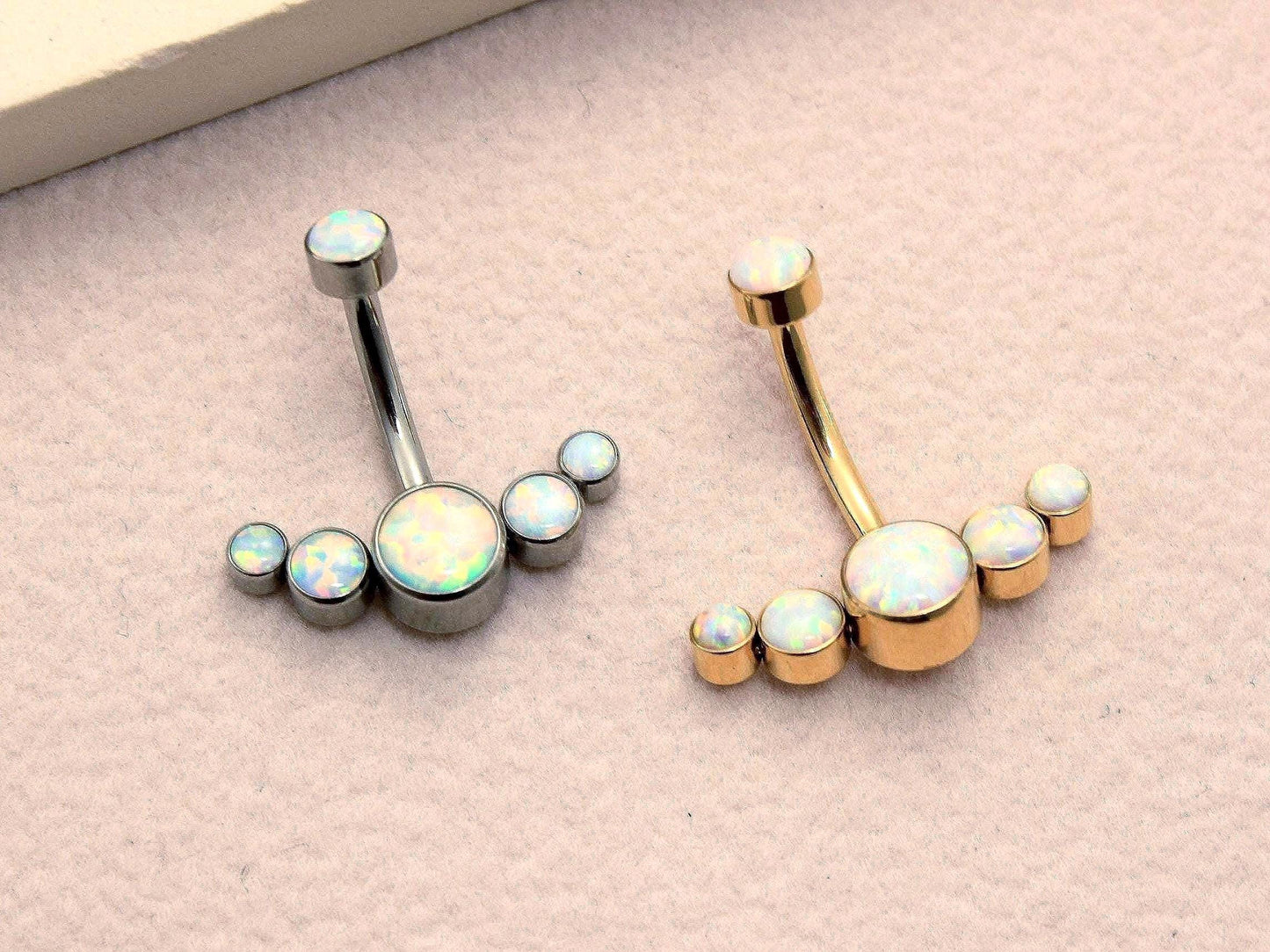 14g Opal Belly Button Ring, Titanium Gold Opal Gem Belly Ring, Navel Piercing, Hypoallergenic Body Jewelry