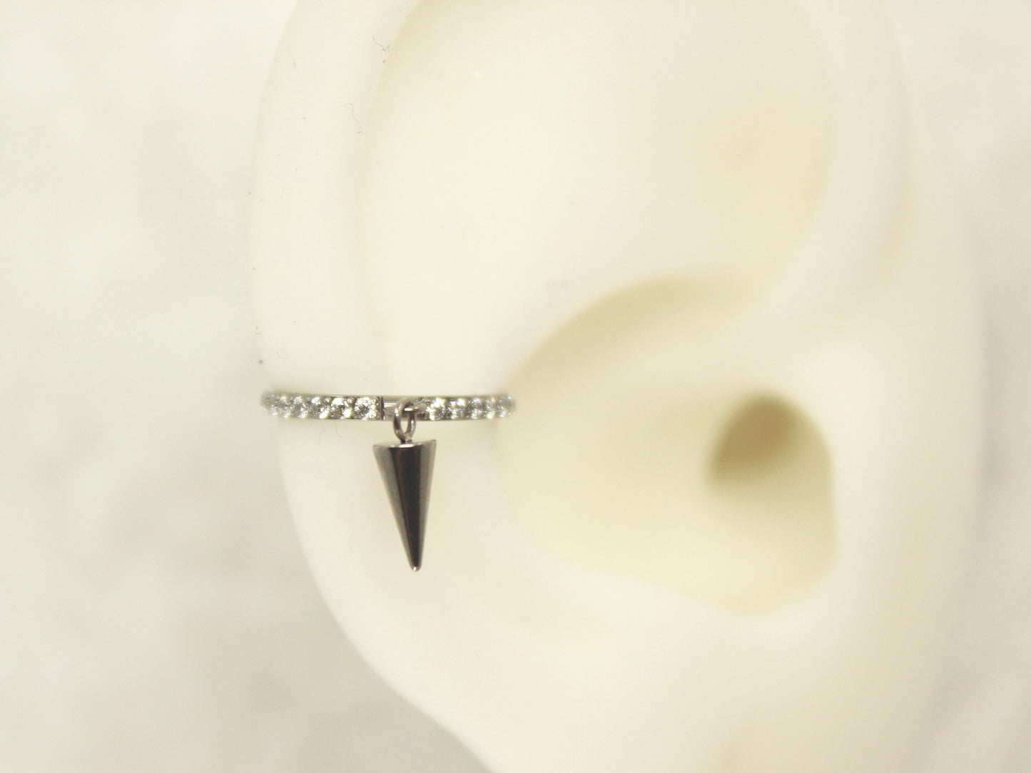 Silver Spike Dangle Hoop Ring, CZ Conch Hoop Clicker Ring, Conch Piercing Hoop Ring, Titanium Septum Daith Cartilage Piercing Earring