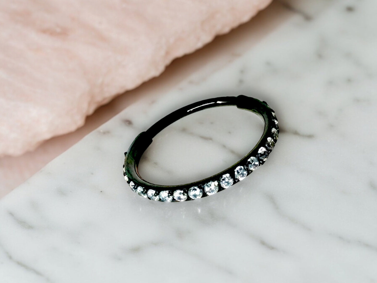 20G Dainty Black Nose Piercing Clicker Hoop Ring, Single Line Gems Minimal Look Multipurpose Ear Piercing Hoop Ring Jewelry, Thin Nose Ring