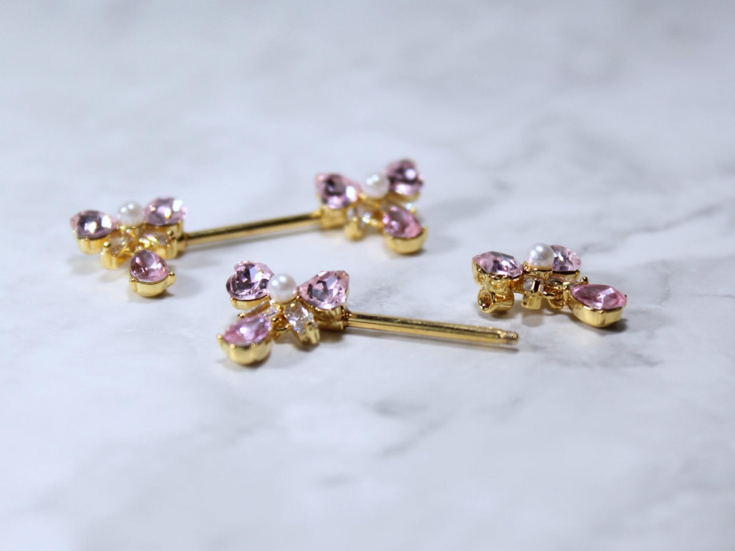 14G Pink Ribbon Bow-Tie Nipple Ring, Dainty Bow Dangling Nipple Piercing Jewelry, Personalized Body Jewelry, Waterproof Nipple Jewelry.