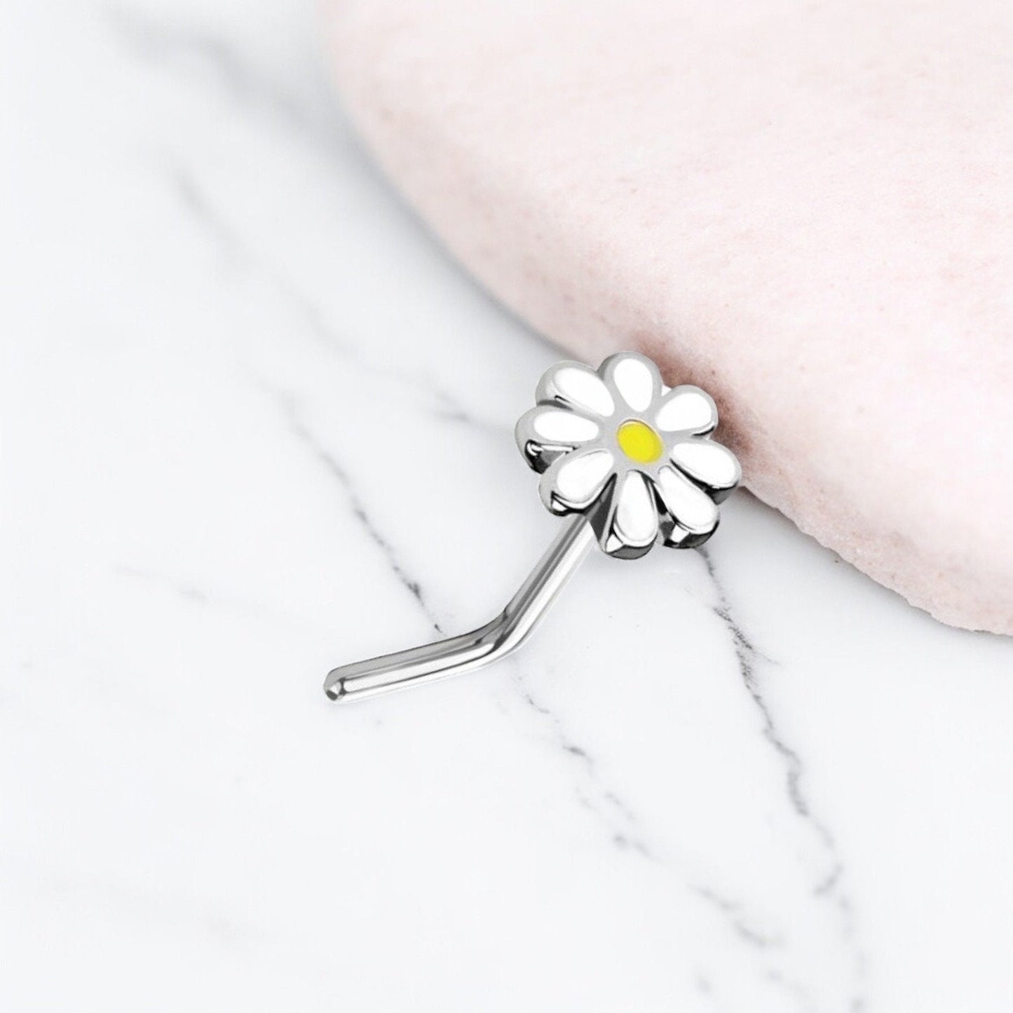 Daisy Nose Stud, Floral Decor Daisy Flower Nose Piercing Jewelry, L shape Nose Piercing Ring, 20g Thin Nose Stud Jewelry