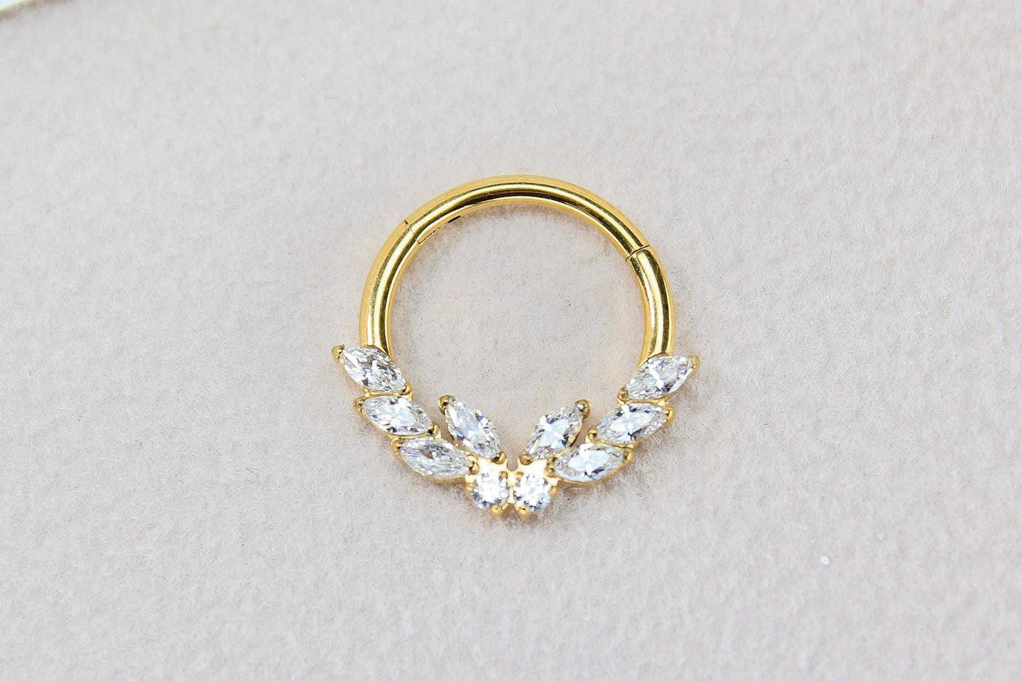 16g Titanium Septum Ring, Implant Grade Titanium Gold Marquise Septum Hoop Clicker Ring, Hypoallergenic Body Jewelry