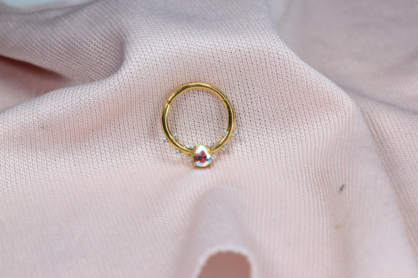 Dainty Gold Teardrop CZ Septum Clicker Ring.