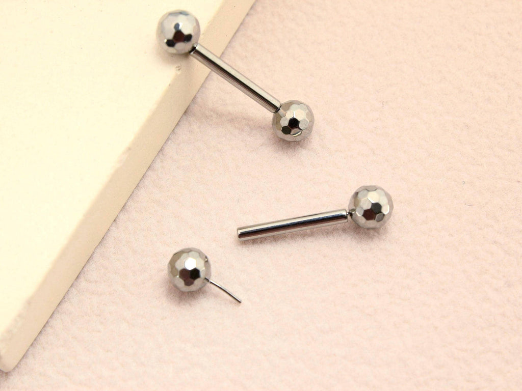 Titanium Nipple Barbell Sheild, 14G Disco Ball End Threadless Push In Nipple Ring Jewelry,Pair of 2 Nipple Piercing, Push In Body Jewelry
