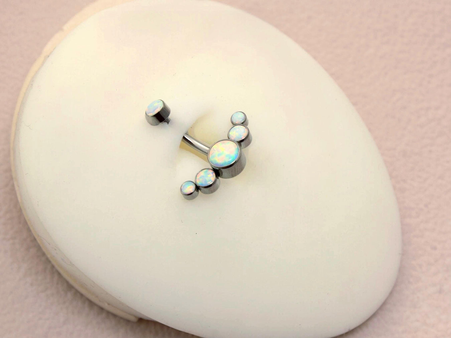 14g Opal Belly Button Ring, Titanium Gold Opal Gem Belly Ring, Navel Piercing, Hypoallergenic Body Jewelry