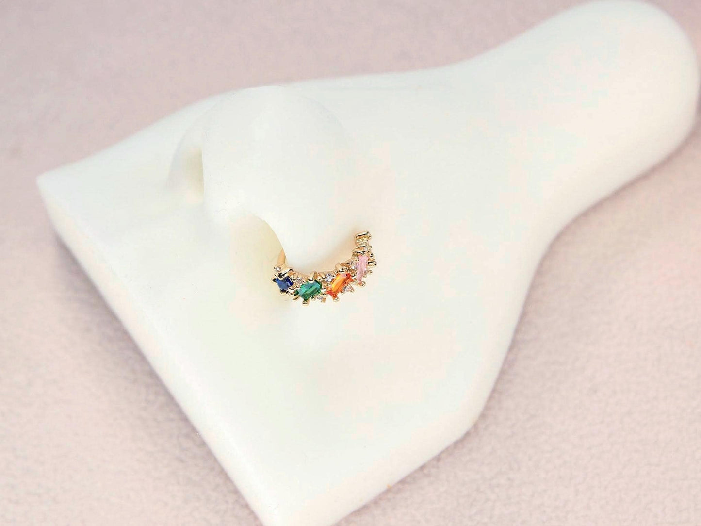 Multicolor Gem Nose Hoop Ring, 20g Dainty Gold Bendable Nose Piercing Jewelry.