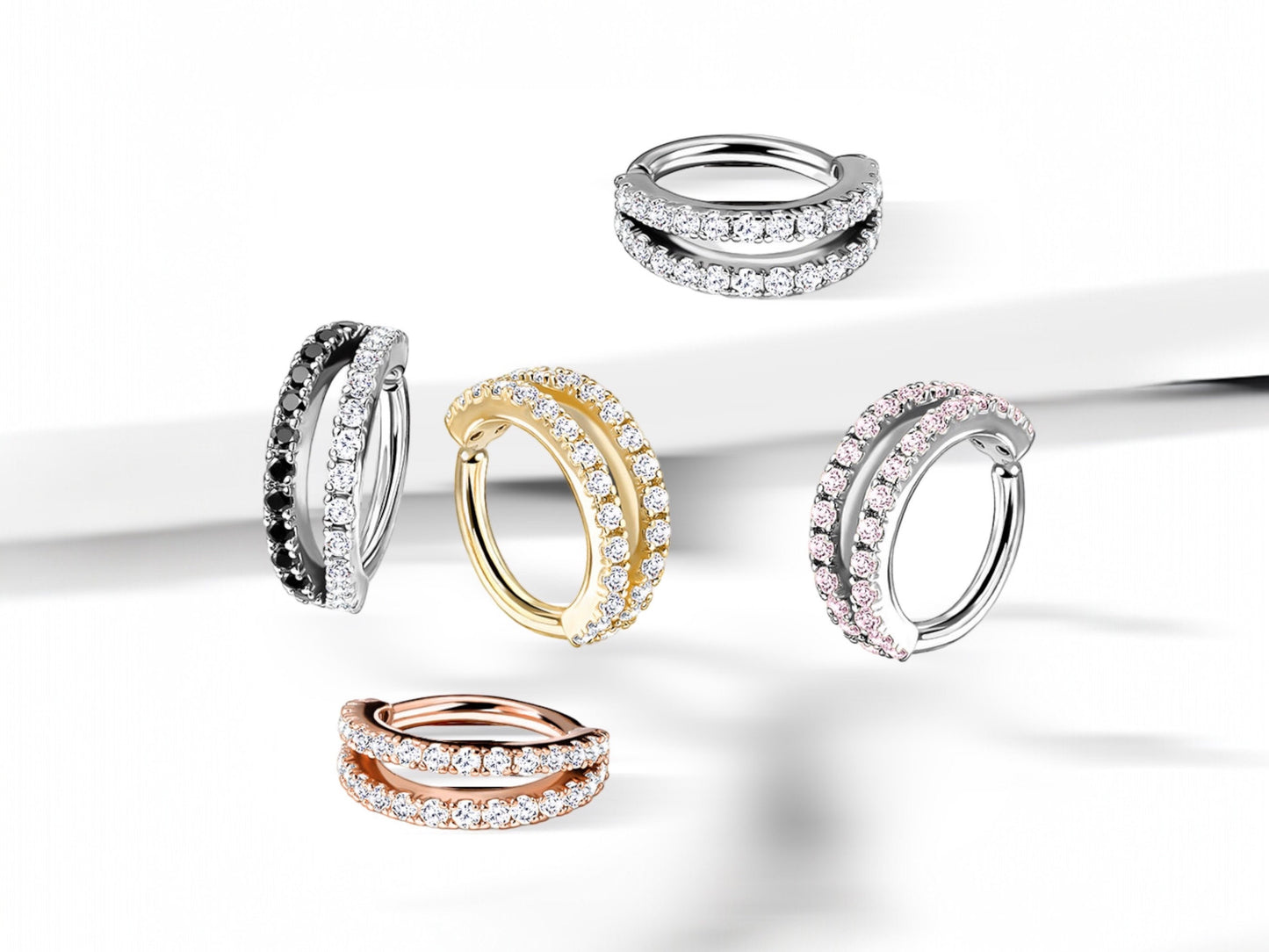 Double Line Cz Bendable Nose Hoop Ring, Thin Snug Fit Nose Piercing Hoop Ring Jewelry, Multipurpose Various Piercings Hoop Ring Various