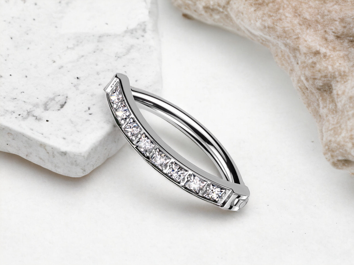 Dainty Silver Gem Titanium Belly Clicker Ring