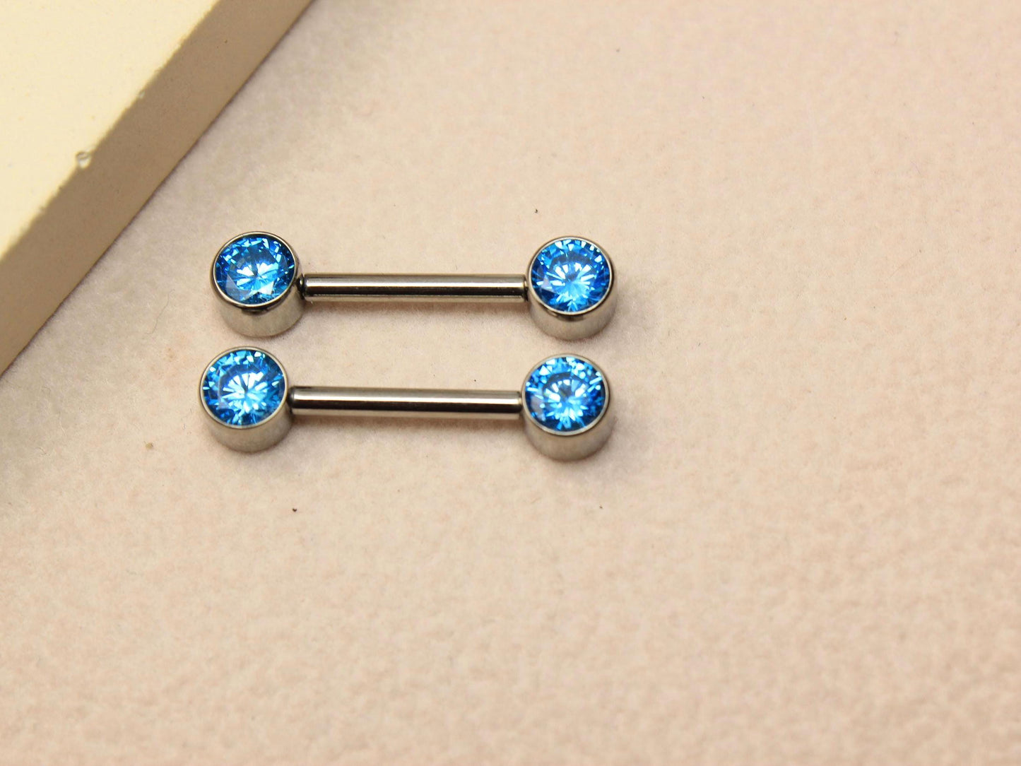 14g Titanium Nipple Barbell, Internally Threaded Bezel Set Nipple Piercing Ring, Set of 2 Body Piercing Jewelry