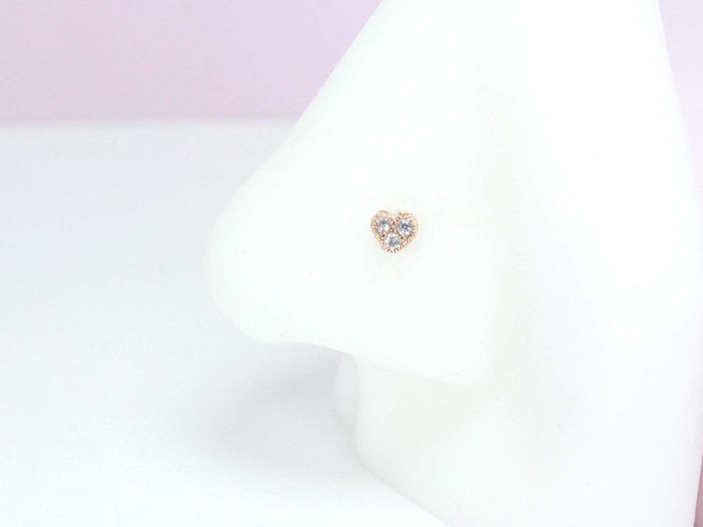 Dainty Gold Heart Nose Stud, 20G CZ Heart Top L Shape Nose Stud Jewelry, Cute Minimalistic Heart Charm Thin Nose Piercing Body Jewelry,