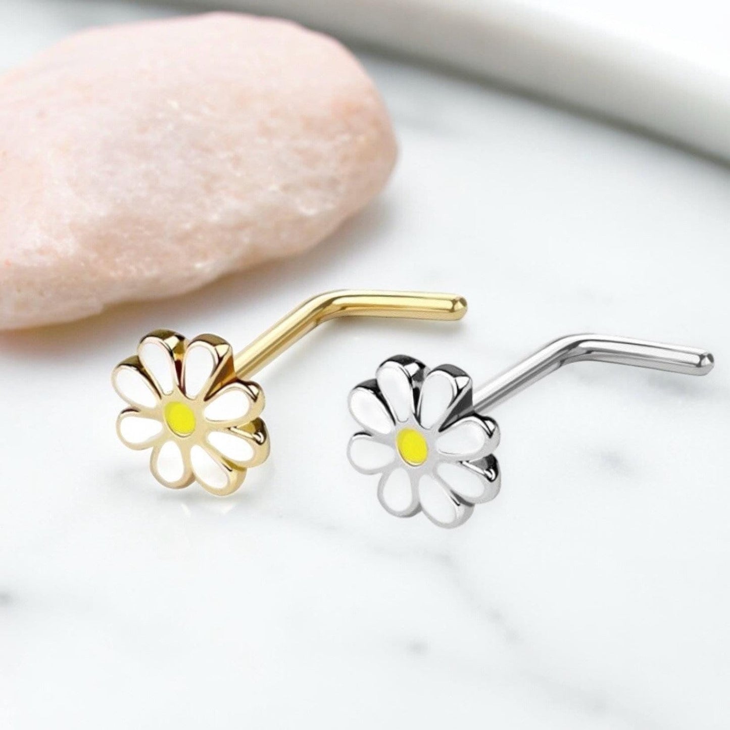 Daisy Nose Stud, Floral Decor Daisy Flower Nose Piercing Jewelry, L shape Nose Piercing Ring, 20g Thin Nose Stud Jewelry