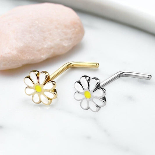 Daisy Nose Stud, Floral Decor Daisy Flower Nose Piercing Jewelry, L shape Nose Piercing Ring, 20g Thin Nose Stud Jewelry