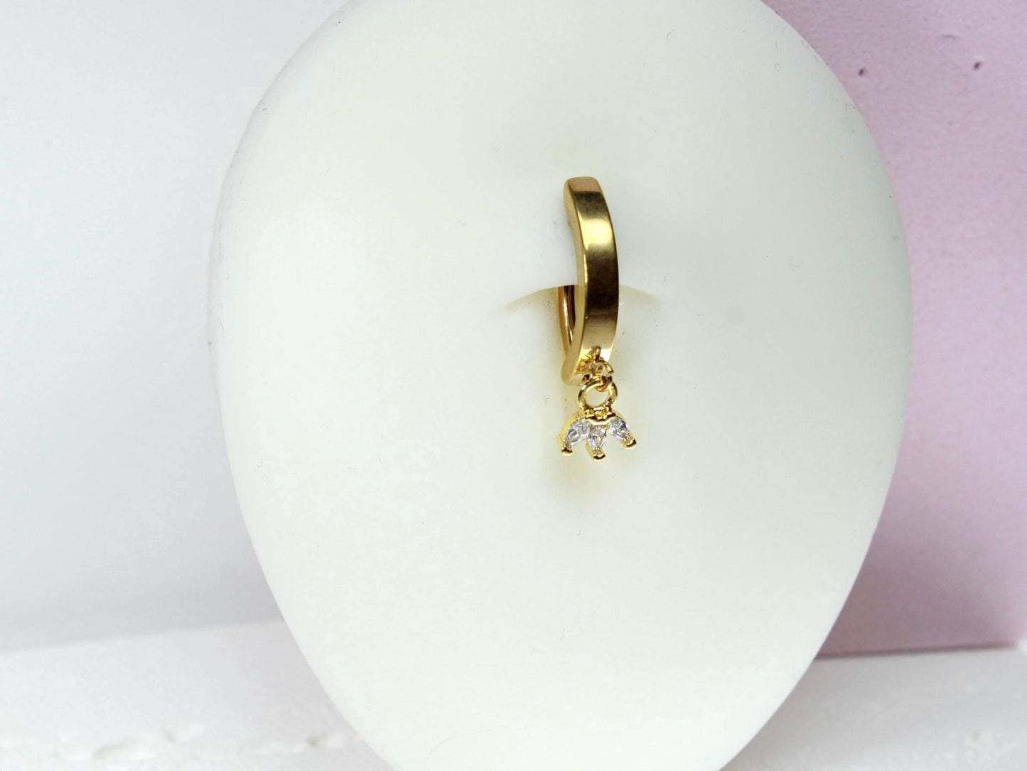 14G Dainty Dangling Gold Marquise Leaf Clicker Belly Button Ring