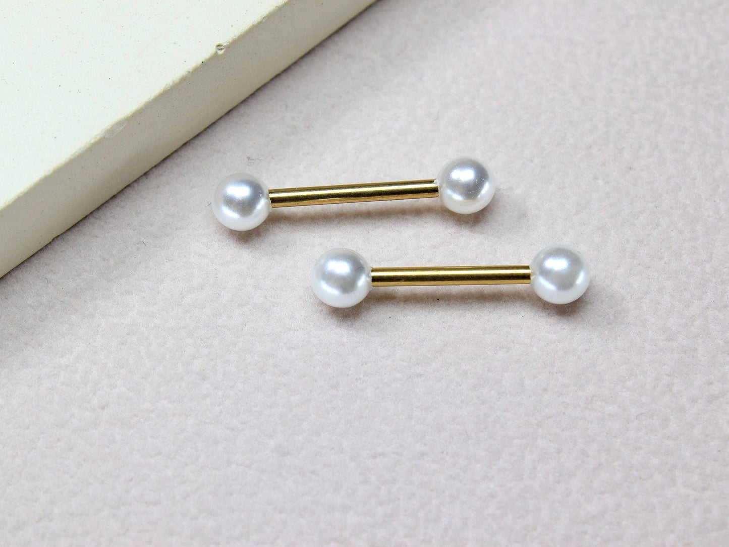 14g White Pearl Nipple Barbell, Cute Pearl Ball Nipple Ring Piercing , Surgical Steel Jewelry, Custom Body Jewelry