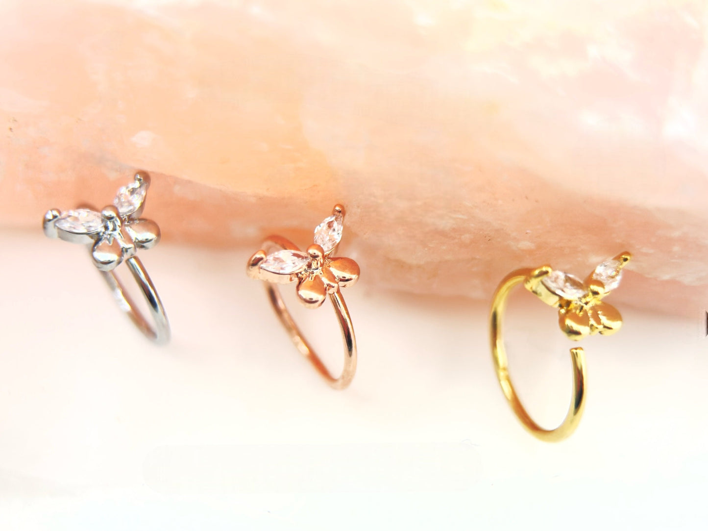 20g Butterfly Nose Hoop Ring, Dainty CZ Gold Bendable Nose Ring Piercing , Minimal Nose Jewelry, Body Piercing Jewelry