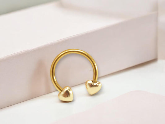 16G Heart Horseshoe Septum Ring, Gold Heart Septum Ring Piercing, Minimalist 10mm Septum Horseshoe Ring Jewelry, Nose Piercing  Body Jewelry