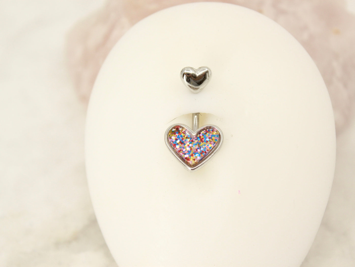 NEW • 14G Glitter Heart Belly Button Ring. Silver/Gold Resin Heart Navel Ring. Cute Belly Jewelry. Navel Piercing.