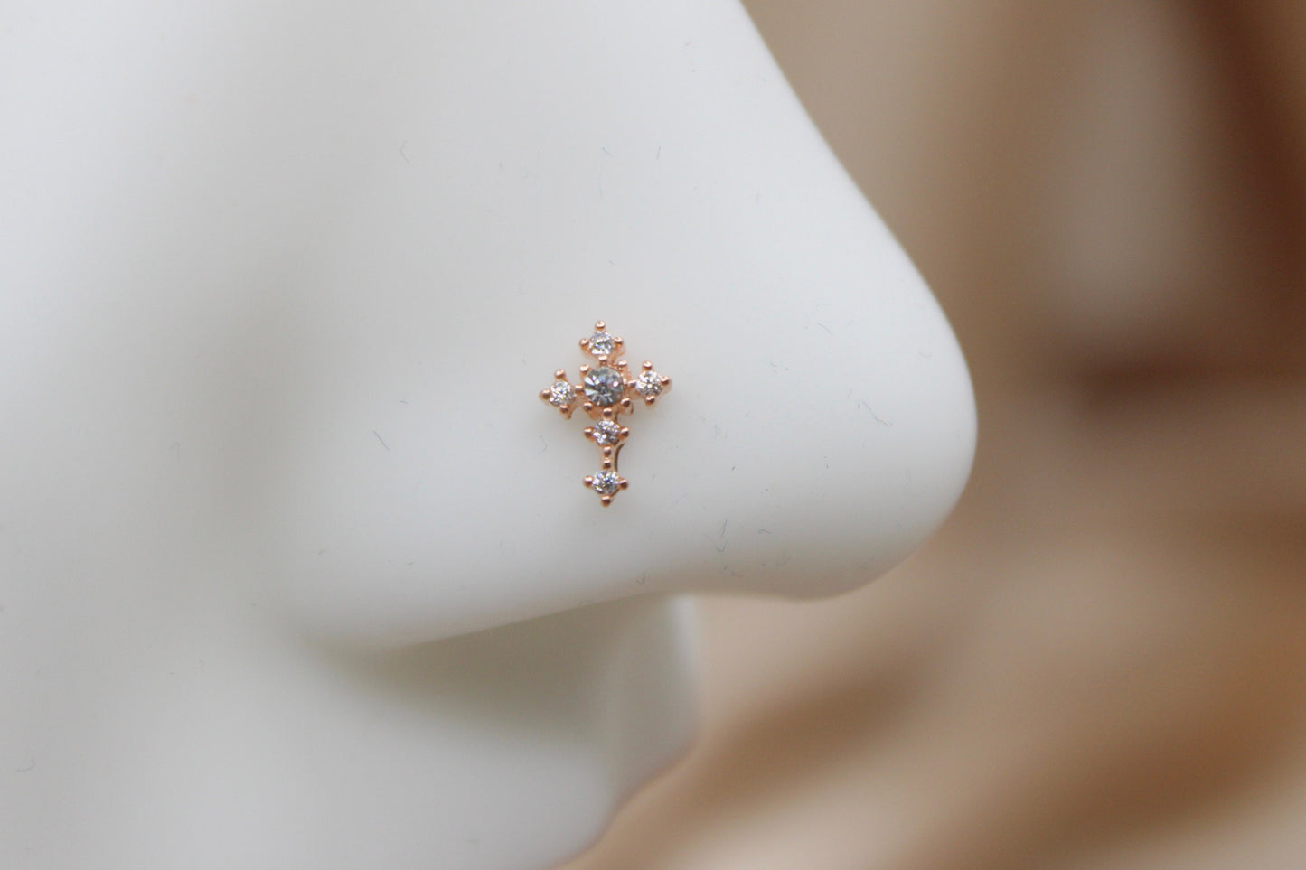 Rose Gold Cross Nose Stud, 20g Sparkle Gem Cross Top Nose Piercing Stud Ring, Nose Stud Piercing Jewelry, Nose Bone Stud, Body Jewelry