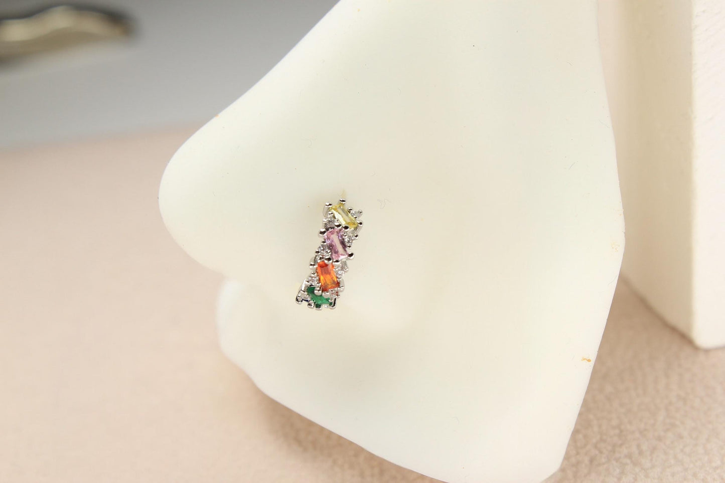 Multicolor Gem Nose Hoop Ring, 20g Dainty Gold Bendable Nose Piercing Jewelry.