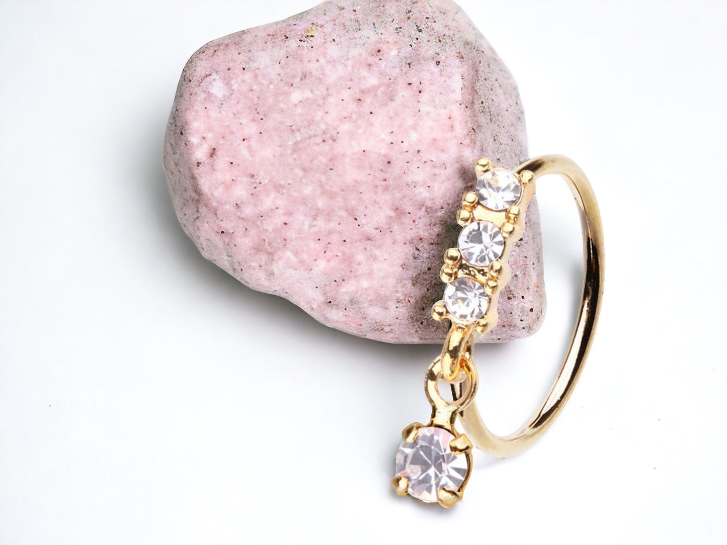 20g Gold CZ Dangling Nose Ring. Bendable Sparkling Gem Nose Ring Hoop. Cute Nose Piercing Jewelry. CZ nose ring.