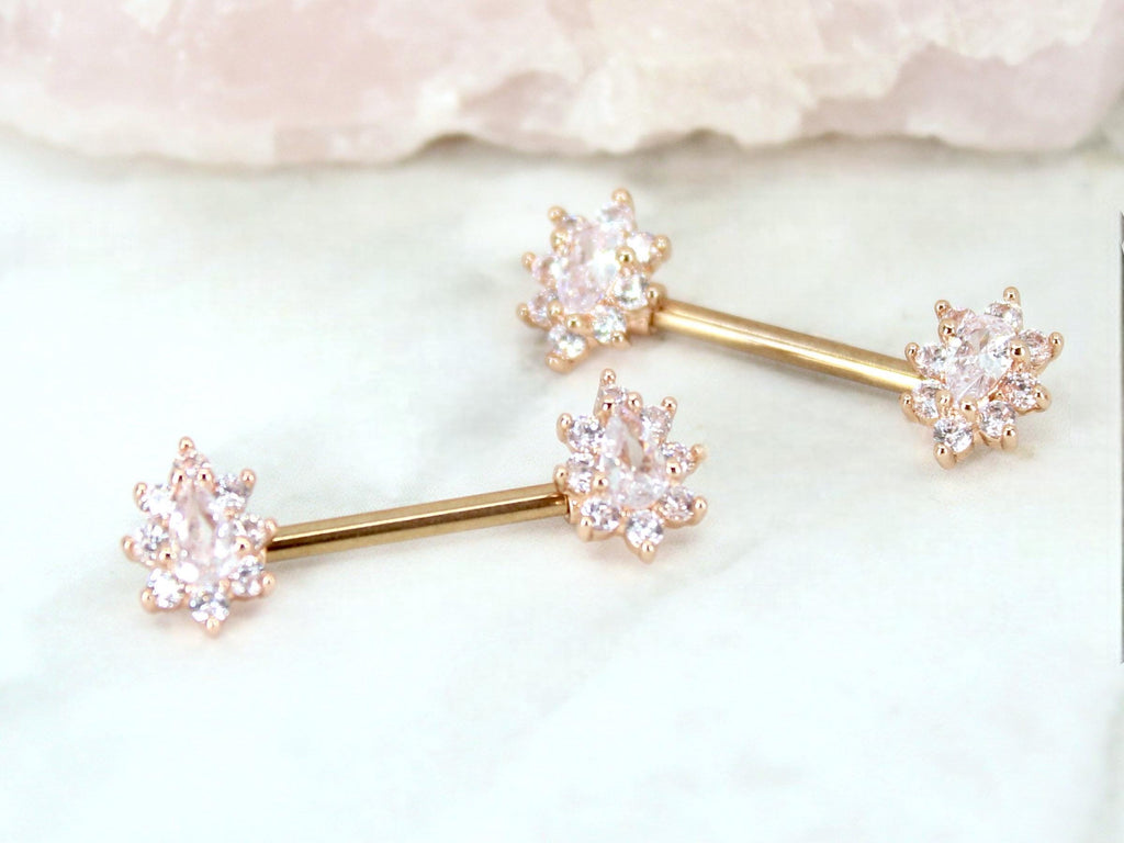 Oval Gem Nipple Ring, Floral Sparkle Gem Nipple Piercing Jewelry Cluster Decor Lightweight Nipple Barbell Ring Body Piercing Jewelry