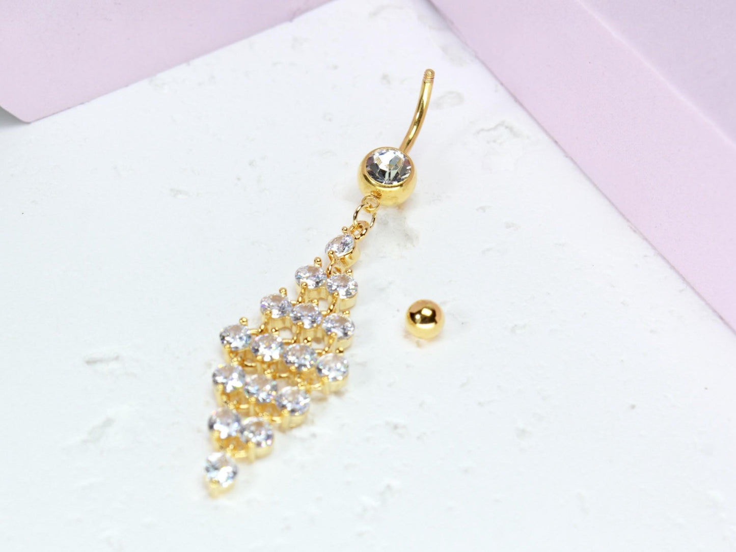 14g Gold Dangling Belly Ring, Sparkling Gem Decor Charm Belly Button Piercing Jewelry, Fancy Navel Piercing Jewelry