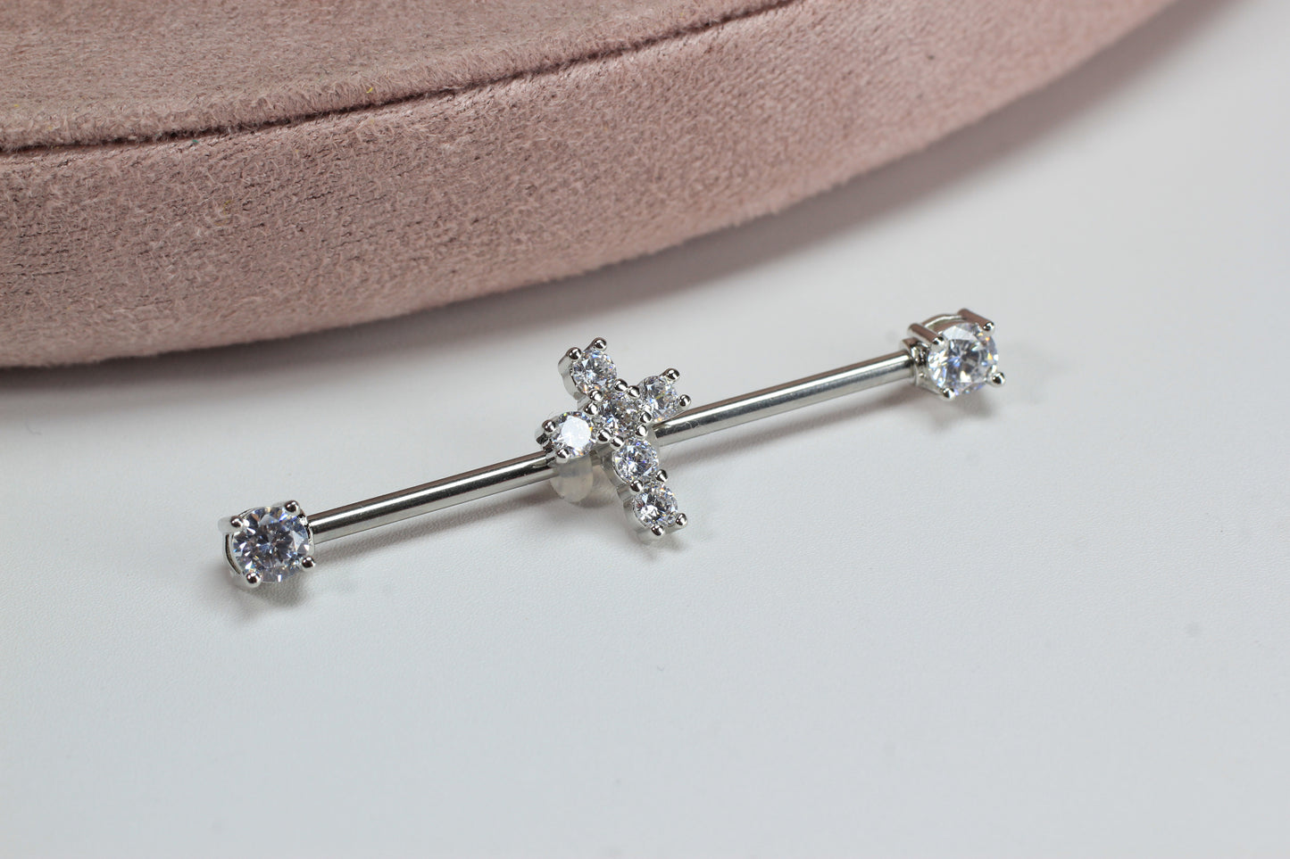 14G Cross Industrial Barbell, Dainty Sparkling Gold Jesus Cross Industrial Barbell Piercing, 35mm Barbell Body Jewelry.
