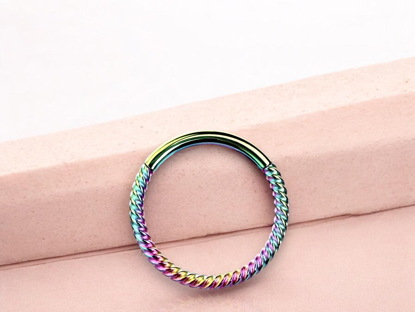 16g Rainbow Septum Hoop Ring, Multicolor Twisted Hinged Hoop Segment Septum Clicker Ring Piercing, Nose Jewelry