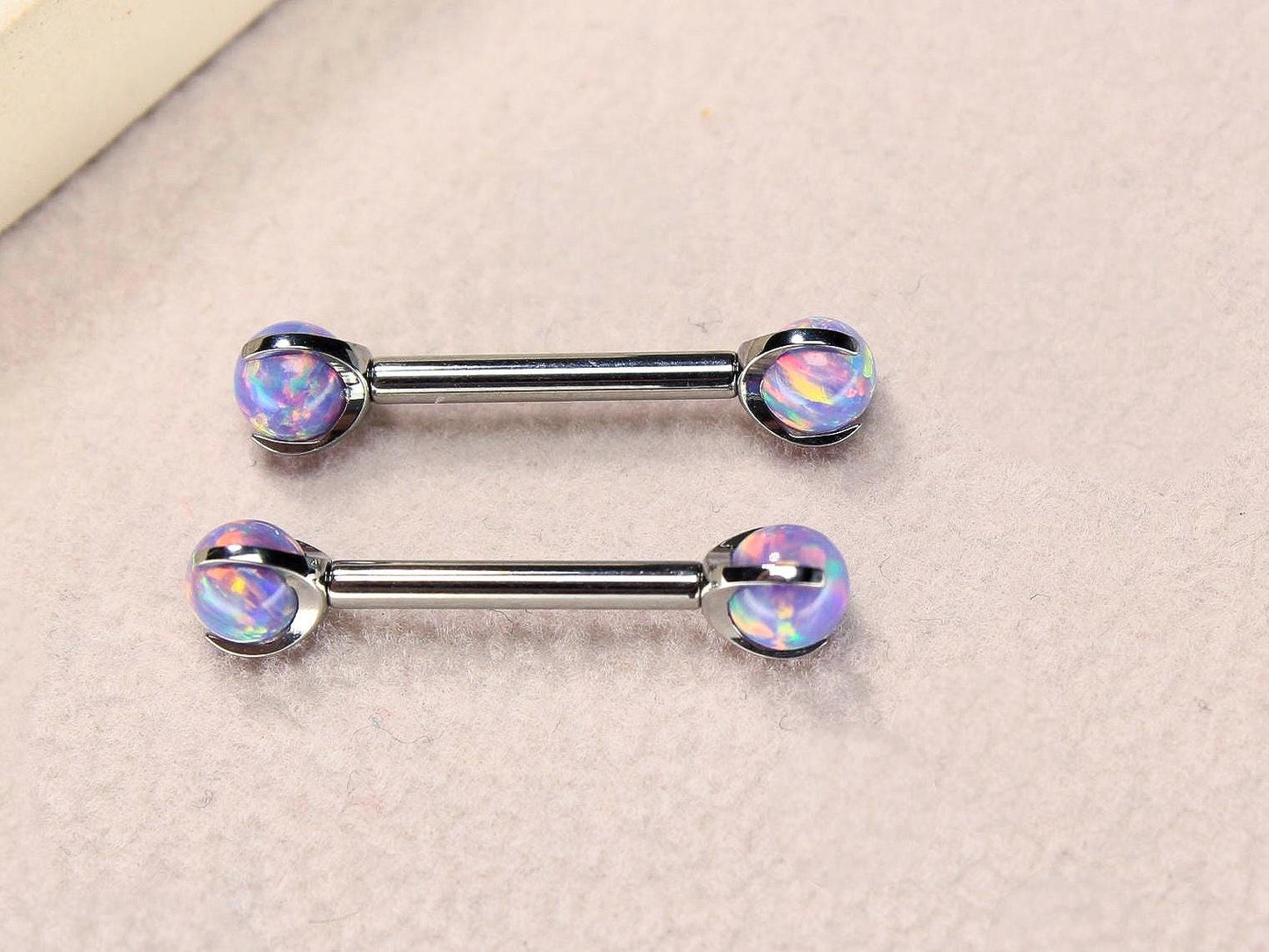 14G Titanium Nipple Barbell, Blurple Opal Ball End Nipple Ring Piercing, Pair of Purple Nipple Sheild Body Jewelry, Minimalist Jewelry